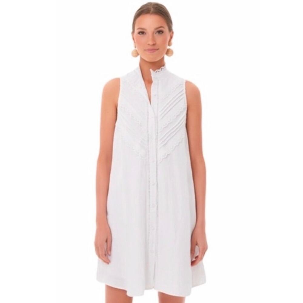 Tuckernuck Pomander Place High Neck Feminine Sleeveless Shirt Dress White S